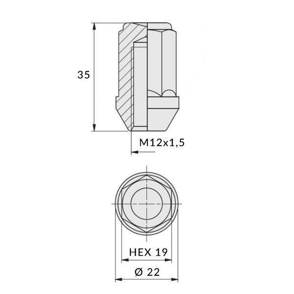 PIULITA pentru FORD NEAGRA M12X1,50-35MM-K19